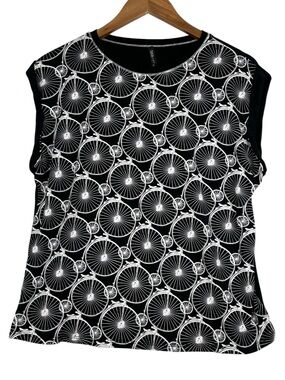Edista Los Angeles Black & White Penny Farthing Bicycle Print Sleeveless Too XL
